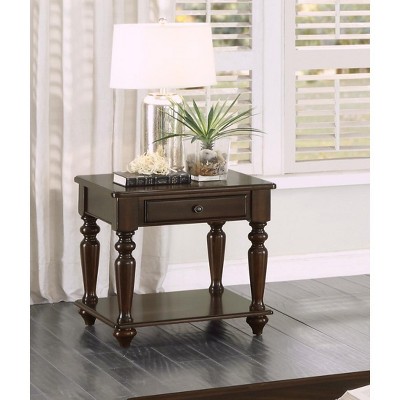 Vynxaria Modern Traditional End Table with Drawer and Bottom Shelf, Espresso Finish, 24"x22"x24"H