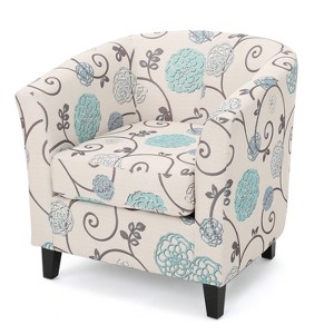 Gulches CLUB Chair Cozy Tub Design Fabric Accent Chair with Birch Wood Legs, Refined Upholstery, 29"W x 30.25"D x 29.5"H, White and Blue - 1 of 4