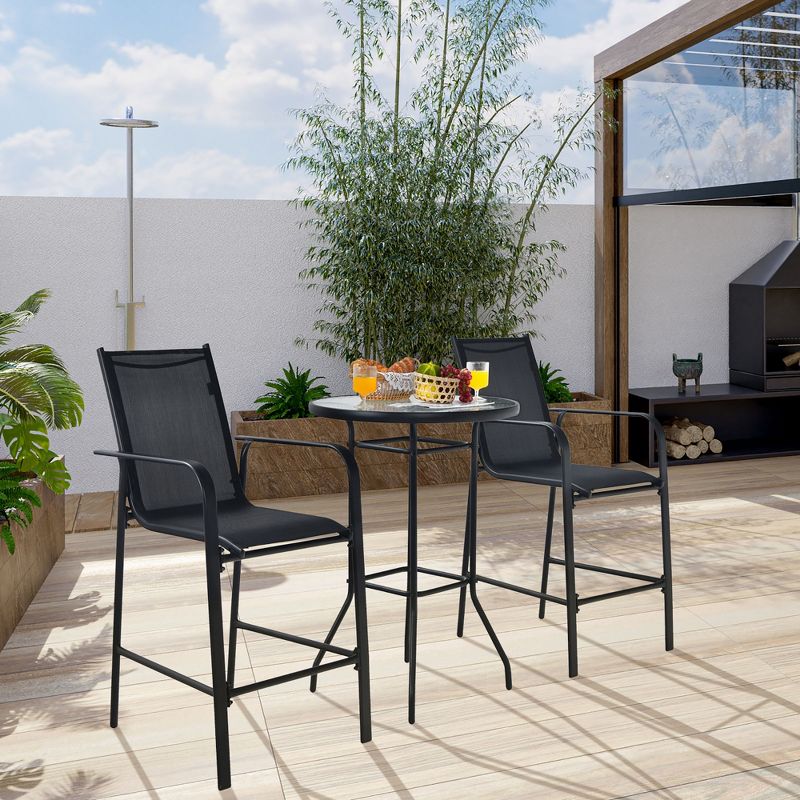 Costway 3 PCS Outdoor Patio Bar Table Stool Set Height Tempered Glass Top, 2 of 11