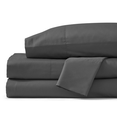 Grund Savannah Collection Organic Cotton Soft Bed Sheets Set, w/ Fitted Sheet, Flat Sheet, 2 Standard Size Pillow Cases, & Tote Bag, Queen, Slate Gray