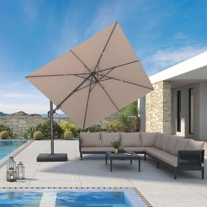 PURPLE LEAF Cantilever Patio Umbrella Outdoor Offset Umbrella with 3 Years Fade Resistance Recycled Fabric With Base - 1 of 1