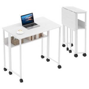 TackView 31.5''Folding Desk Small Rolling Desk with Storage Shelf &Wheels ,Foldable Computer Table for Small Spaces - 1 of 4