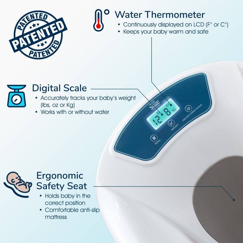 Baby Patent Aqua Scale 3-in-1 Digital Scale Water Thermometer and Infant Tub, 4 of 16