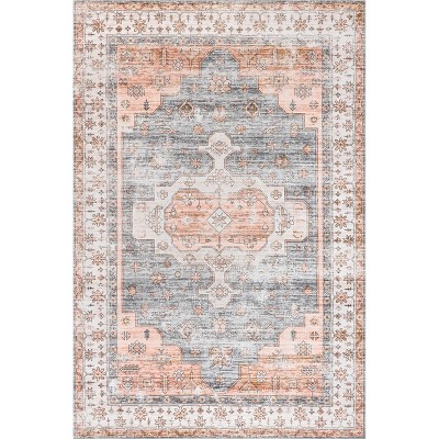 Light Orange and Gray 4' x 6' Washable Oriental Rug