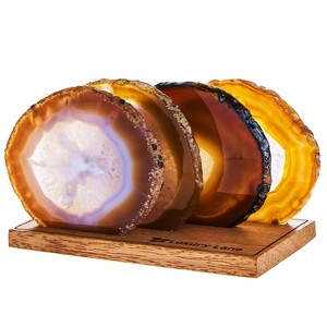 Luxury Lane Set of 4 Large Natural Brazilian Agate Slice Geode Rock Stone Drink Coasters with Wood Holder - 1 of 4