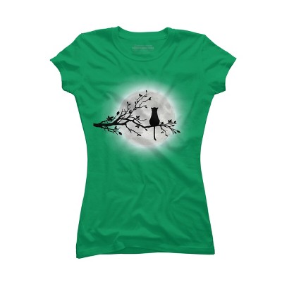 Junior's Design By Humans The Cat and The Moon By Maryedenoa T-Shirt
