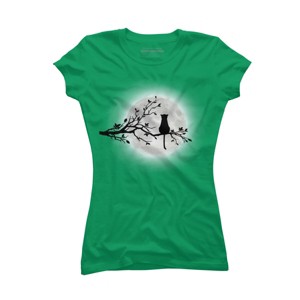 Junior's Design By Humans The Cat and The Moon By Maryedenoa T-Shirt - 1 of 3