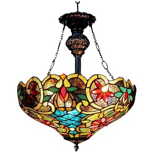Chloe Lighting Leslie Tiffany-Style Victorian 2 Light Inverted Ceiling Pendent 18`` Shade - 1 of 2