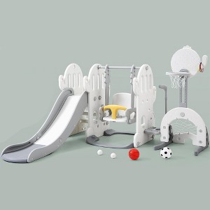 7 in 1 Toddler Slide and Swing Set with Adjustable Swing and Basketball Hoop - 1 of 4