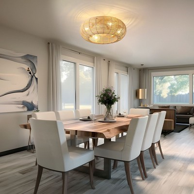 KAISITE 20" Boho Caged Ceiling Fan with Light & Remote, Handwoven Rattan Flush Mount for Bedroom