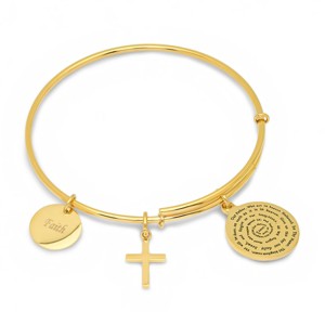Steeltime Ladies stainless steel bracelet with our father, faith, and cross charms. Color Options: Silver, Gold - 1 of 4
