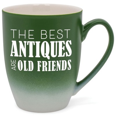 Elanze Designs The Best Antiques Are Old Friends Two Toned Ombre Matte Green and White 12 ounce Ceramic Stoneware Coffee Cup Mug