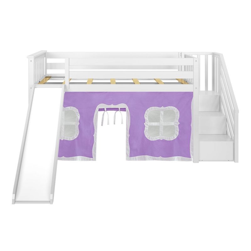 Max & Lily Twin Low Loft with Stairs and Slide with Curtains, 4 of 9