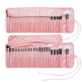 Zodaca 32 Piece Professional Makeup Brush Set with Storage Pouch, Includes Eye Shadow, Foundation, and Blending Brushes (Pink)
