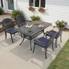 Hzzkey 5-Piece Rectangular Patio Dining Set, Cast Aluminum,Blue Cushions, Umbrella Hole,Black - 3 of 4
