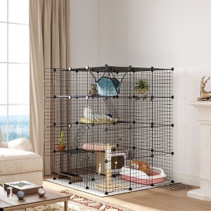 PawHut Cat Cage Indoor, DIY 4 Tier Cat Enclosure with Ramps, Jumping Platforms, Doors, for 1-3 Cats, 3 x 3 x 4, Black - 1 of 4