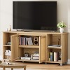 70" TV Stand with Rattan Cabinet Doors, Mid-Century Modern Entertainment Center, Natural Wood - 3 of 4