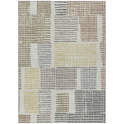 Sand Ivory And Gold Geometric Washable Indoor Outdoor Area Rug
