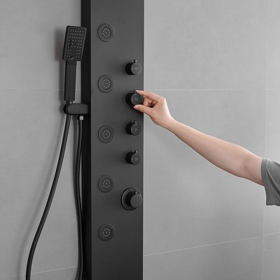 Matte Black 47'' Shower Panel with Rainfall and Waterfall Head