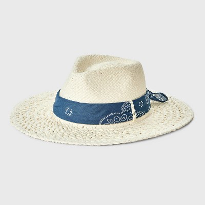 Straw Fedora Hat with Bandana Detail - Universal Thread™ Off-White