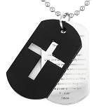 Men's Stainless Steel Plated Cross and 'Lord's Prayer' Double Dog Tag Pendant Necklace - Black