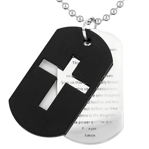 BLAKE Stainless Steel Dog Tag Cross Necklace for Men Boys Lord’s Prayer/Bible Verse Pendant with Wheat Chain 24 Inches P