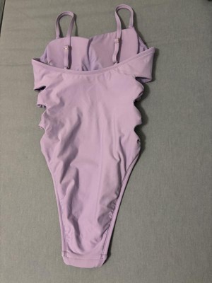 Pink & Lilac Bandage Cut Out Zip Swimsuit
