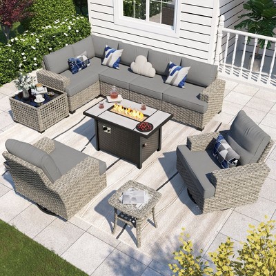 XIZZI Versatile Outdoor Rattan Sectional Sofa Set Collection, 8/9/10-Piece Set w/ Comfy Swivel Chairs, Perfect for Patio Relaxation and Entertaining