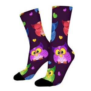 Cute Owls Women Printed Crew Socks Funny Funky Socks Soft Polyester Novelty Gifts for Artists Men - 1 of 1