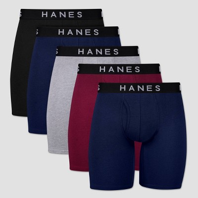 Hanes Premium Men's Stretch Long Leg Boxer Briefs 5pk - Black/navy Blue/gray  M : Target