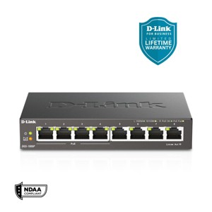 D-Link 8-Port Gigabit PoE+ Unmanaged Switch, 4x PoE+ Ports (60W Total PoE Budget) (DGS-1008P) - 1 of 4
