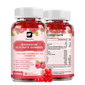 B Beworths 600 Mg Magnesium Glycinate Gummies, Magnesium Supplement Complex, Support Joint & Energy, Vegan & 0-Sugar, 60 Count - 1 of 4