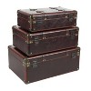 Set of 3 Vintage Real Leather and Wood Trunks Brown - Olivia & May: No Assembly, Matte Finish, 50 lbs Limit - 4 of 4