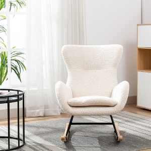 Okak Furry Teddy Fabric Rocking Accent Chair Living Room Chair With Upholstered Comfy High Backrest Armchair for Bedroom Nursery - 1 of 4