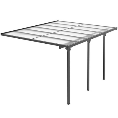 Outsunny Outdoor Polycarbonate Pergola, Transparent UV Blocking Awning, Hardtop Deck Gazebo w/ Adjustable Posts, Aluminum, Gray