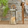 Plum & Post 19" Oceanside Large Decorative Outdoor Chrome Finish Pillar Candle Lantern w/ Teakwood Handle - 4 of 4