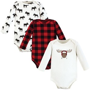 Hudson Baby Infant Boy Cotton Long-Sleeve Bodysuits, Winter Moose 3-Pack - 1 of 4