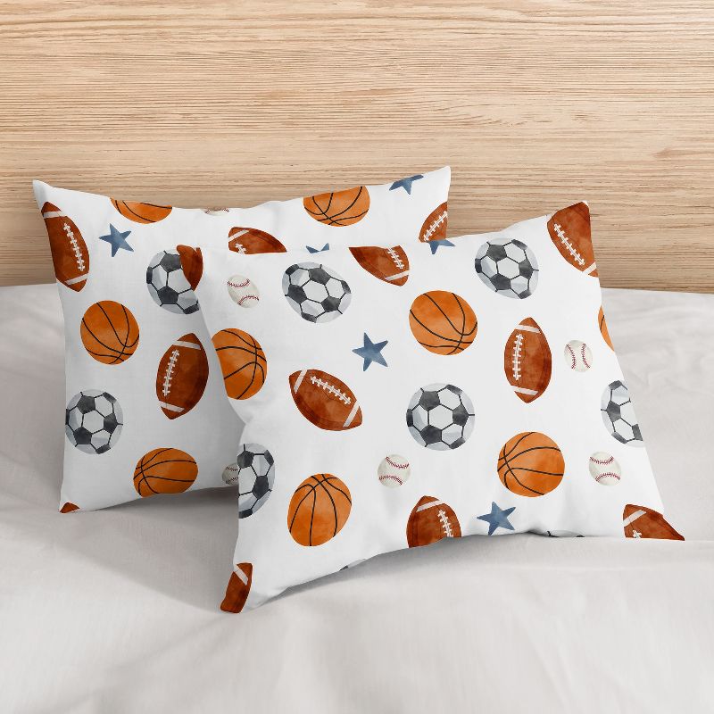 Sweet Jojo Designs Boy Full/Queen Comforter Bedding Set Watercolor Sports Theme Multicolor 3pc, 6 of 8