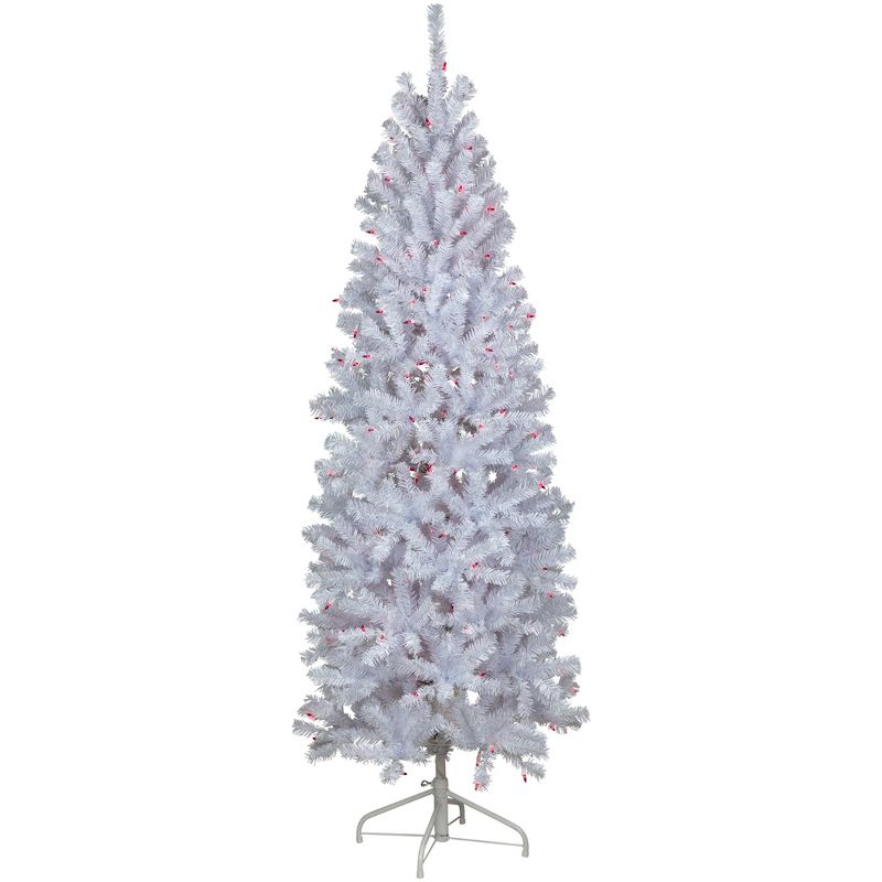 Northlight 6.5’ Pre-Lit Slim Geneva White Spruce Artificial Christmas Tree, Pink Lights, 1 of 8