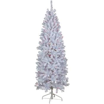 Northlight 6.5’ Pre-Lit Slim Geneva White Spruce Artificial Christmas Tree, Pink Lights