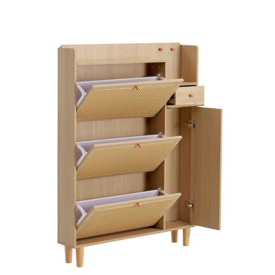 PDTEND Modern Minimalist Rattan Storage Shoe Cabinet