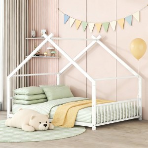 Luxystar Metal House Bed with Roof for Kids Room - 1 of 4
