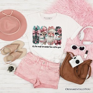 Coquette Pink Christmas T‑Shirt, It's The Most Wonderful Time Of The Year Vintage Tree, Reindeer, Santa and Snowman Tee White 3XL - 1 of 4
