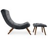 Jupiter 33.5" High Back Wide Upholstered Performance Velvet Lounge Chair Chaise and Ottoman Foot Rest Set-Maison Boucle - 2 of 4