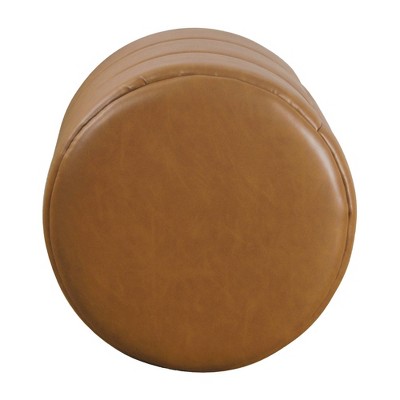Carmel Brown Faux Leather Round Storage Ottoman