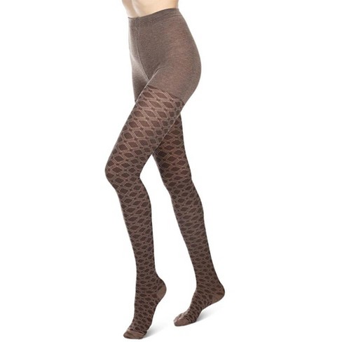 Memoi Diamond Patterned Cotton Blend Sweater Tights Taupe Heather L xl Target