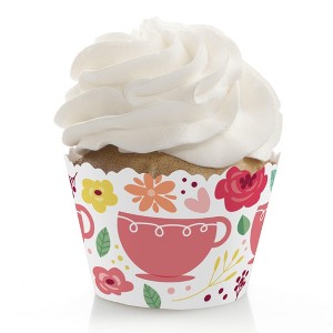 Big Dot of Happiness Floral Let's Par-Tea - Garden Tea Party Decorations - Party Cupcake Wrappers - Set of 12 - 1 of 4