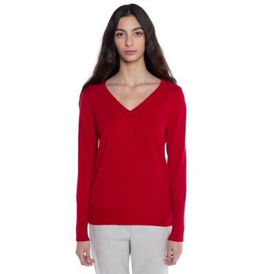 JENNIE LIU Women's 100% Pure Cashmere Long Sleeve Ava V Neck Pullover Sweater