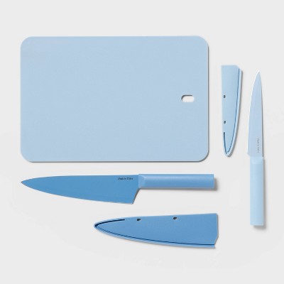3pc Cutlery Knives and Cutting Board Set Blue - Room Essentials™