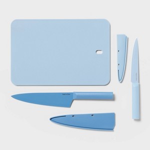 3pc Cutlery Knives and Cutting Board Set Blue - Room Essentials™ - 1 of 3